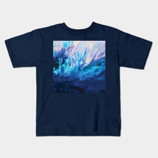 Bright Blue Acrylic Pour Painting Kids T-Shirt